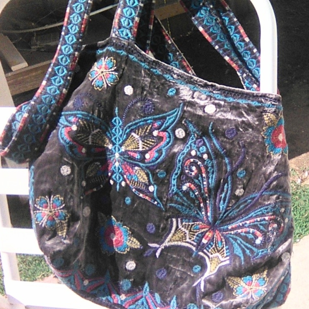Johnny Was Black and Blue Embroidered Shoulder Bag